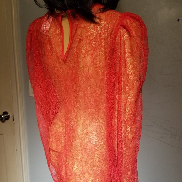 BCBG MaxAzria red lace blouse size L - Picture 3 of 10